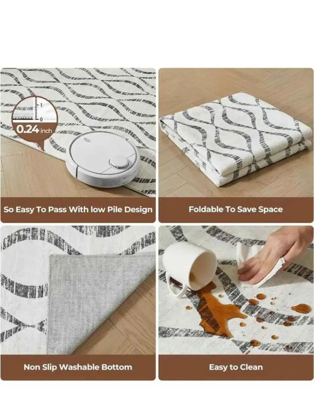 8x10 Area Rugs for Bedroom: Washable Non-Slip Soft Geometric Boho Low Pile thin